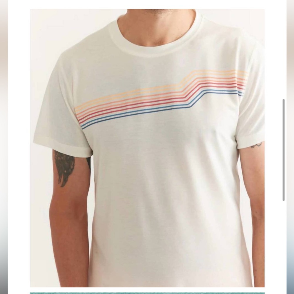 Marine Layer Men’s Medium Striped White T-Shirt and Peach Shorts Set - Picture 4 of 5